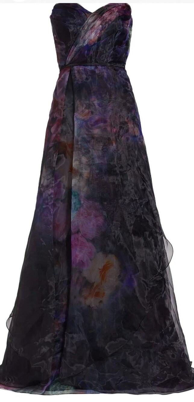 $1795 RENE BY RENE RUIZ Floral Organza A-Line Gown Dress 14 Black Strapless